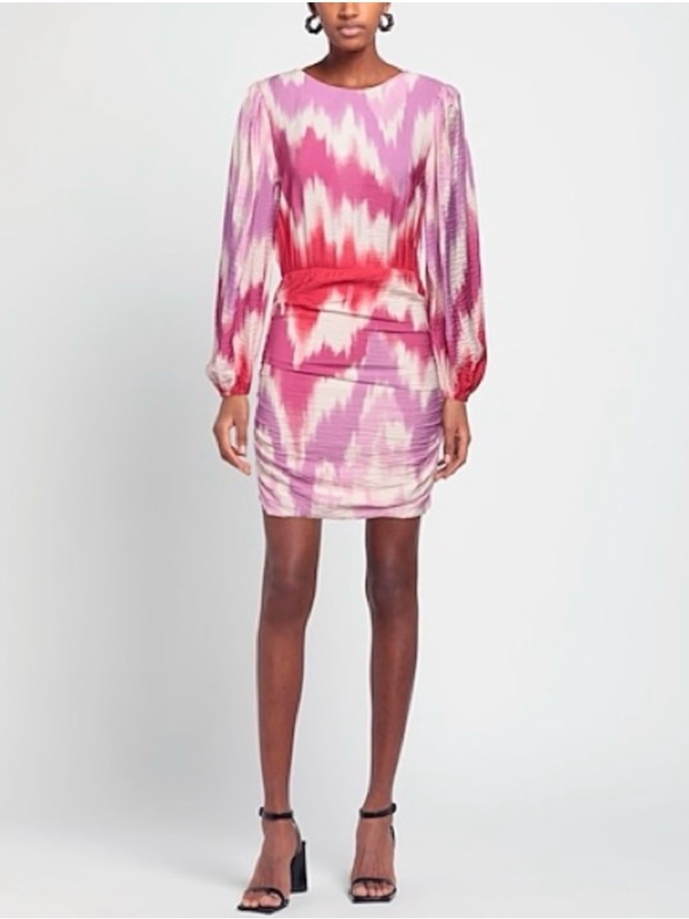 69. Maje • NWOT $650 Pink Ikat-Print Long-Sleeve Mini Dress PTP 17-19” size 36